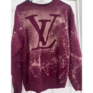 Gildan Maroon and Bleach-Splatter LV Logo Sweatshirt